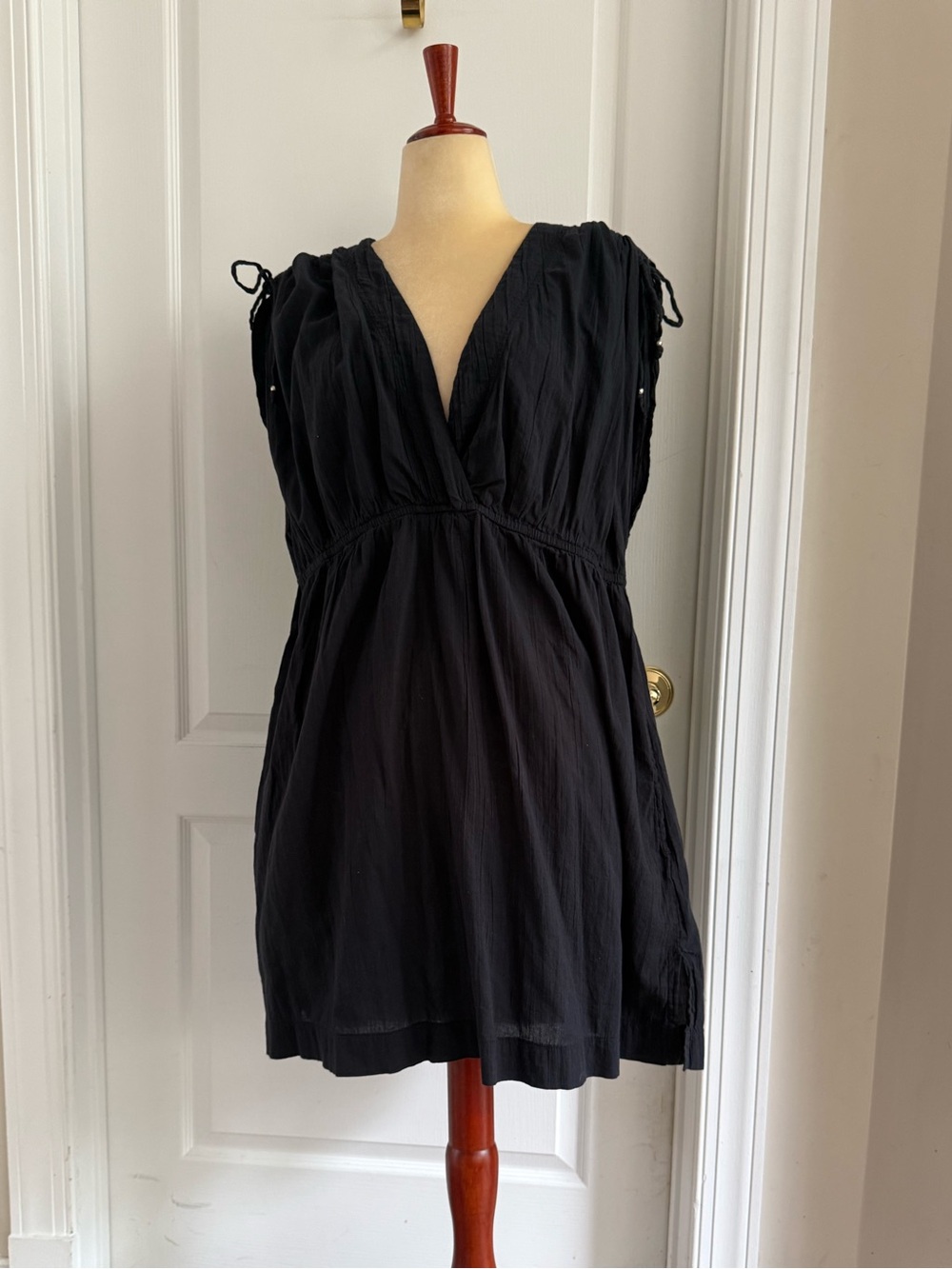 Ralph Lauren Black Cotton V-Neck Tie-Shoulder Mini Dress Swim Cover Up Size XL - Picture 12 of 12